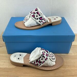 Jack Rogers Jacks Flat Sandals- Neon Pink Leopard- Size 5- NIB